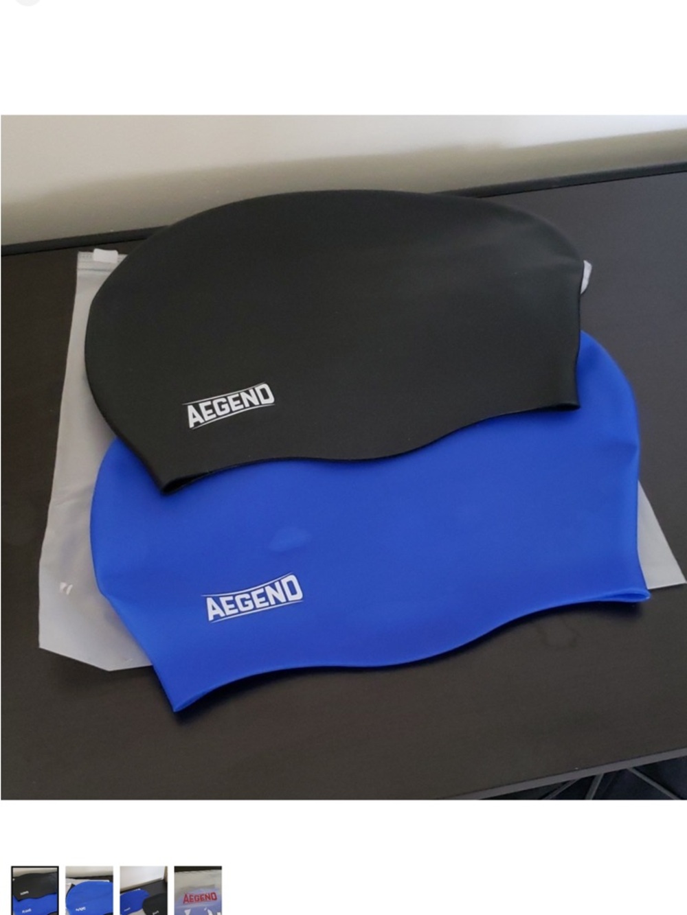 AEGEND Silicone Swim Cap - Black & Royal Blue